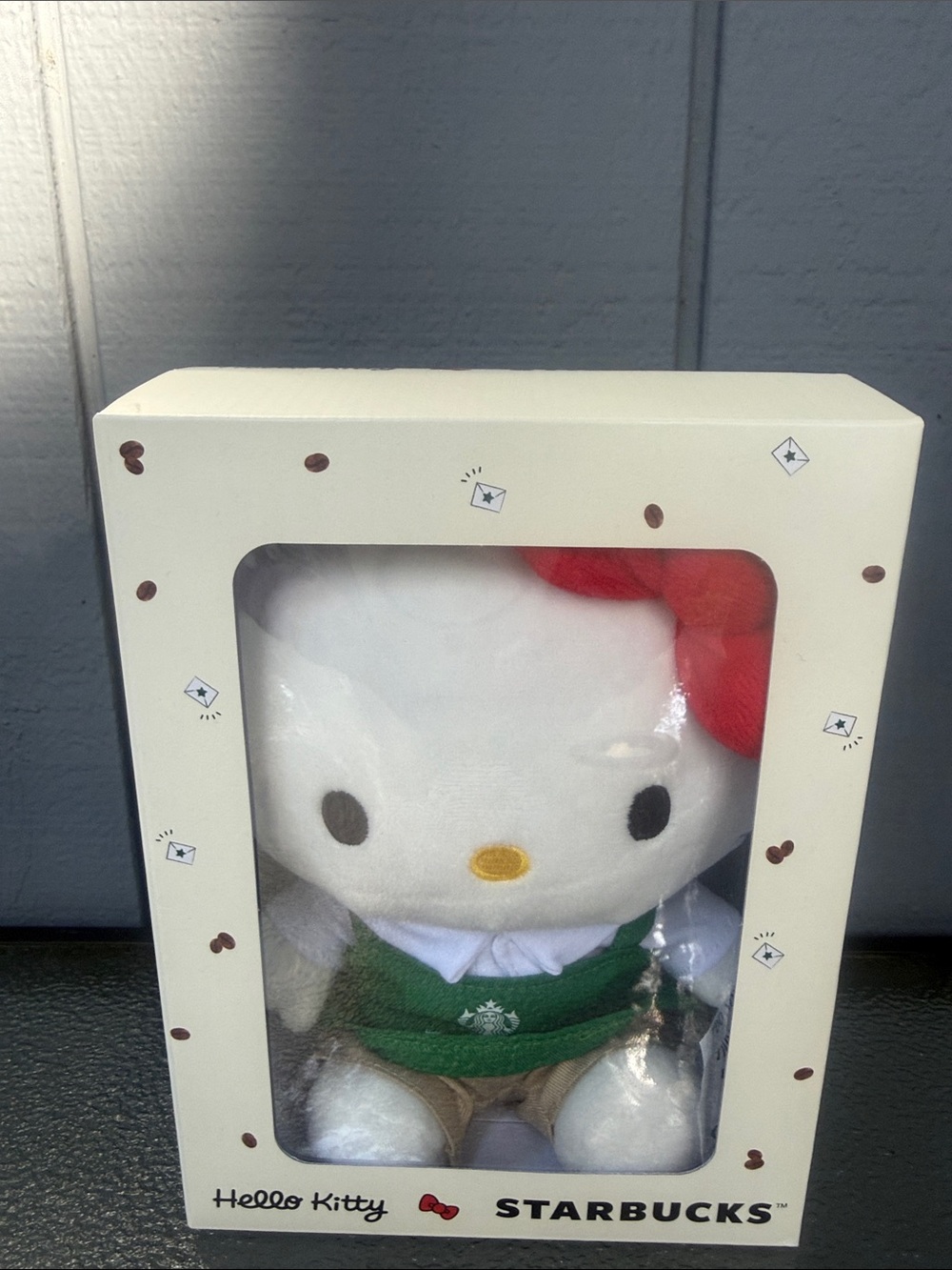 Starbucks Hello Kitty Plush - White Body, Green Apron, Red Bow